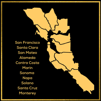 San Francisco Bay Area black and gold map